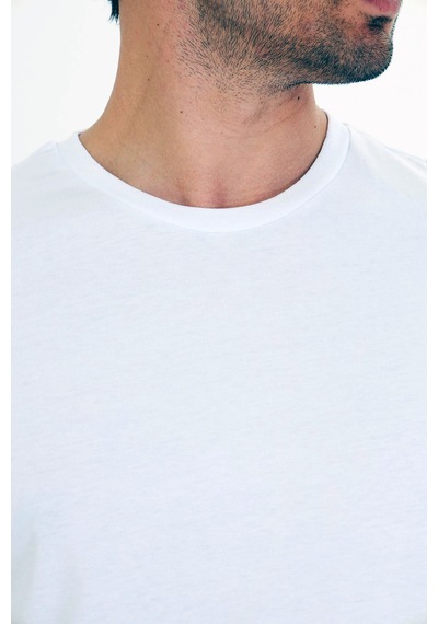 Trendhill Erkek Beyaz Pamuklu Bisiklet Yaka Büyük Beden T-shirt Byz5014b