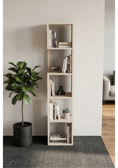 5 Katlı Modern Dekoratif Kitaplık Ve Çok Amaçlı Raf Ünitesi Abanoz