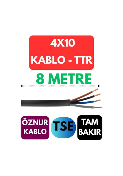 Öznur 4x10 Ttr Kablo Metre Seçenekli Siyah - 8 Metre