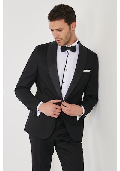 Ac&Co / Altınyıldız Classics Erkek Sıyah Slim Fit Dar Kesim Mono Yaka Balıksırtı Desenli Smokin Damatlık Sıyah Siyah Ac&Co / Altınyıldız Classics Erkek Sıyah Slim Fit Dar Kesim Mono Yaka Balıksırtı Desenli Smokin Damatlık Sıyah Siyah