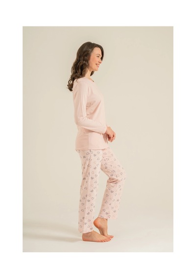 Angbutik Rolypoly Rp3902-s Kadın Uzun Kol Pijama Takım Pudra