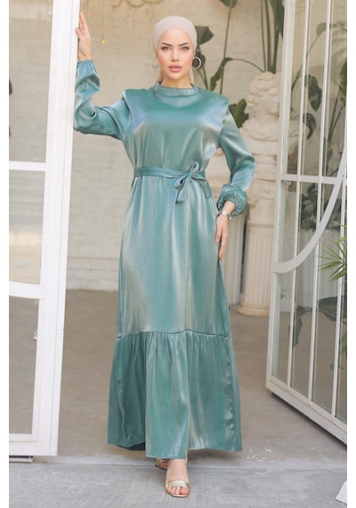 Bestenur Mirza Kemerli Elbise 810 - Mint