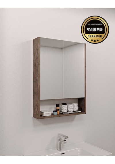 Lotus Mdf 2 Kapaklı Aynalı Banyo Dolabı Lavabo Üstü Dolap Çok Amaçlı Banyo Dolabı Gri