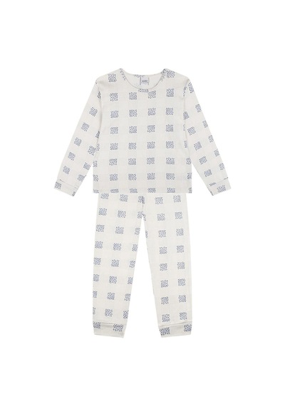 Antebies Organik Krem Ekose Çiçek Desenli Beli Lastikli Uzun Kollu Kız Çocuk Pijama Takımı