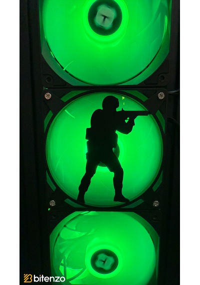 Taktik Operasyoncu Silüetli 120x120 Mm Pc Fan Kapağı - Masaüstü Bilgisayar Fan Kapağı Siyah