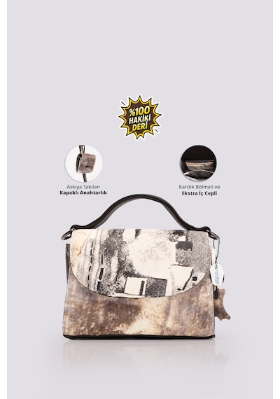 Westbag Kadın Hakiki Deri Kapaklı Omuz Çantası Kartlık Ve Anahtarlık Bölmeli Küçük Boy GRİ