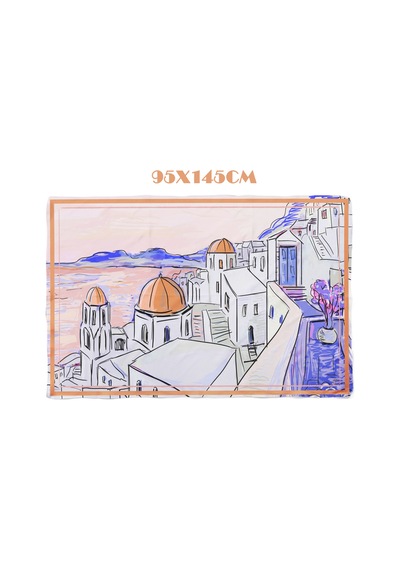Santorini Dreams Turuncu Desen İç Göstermeyen Saten Pareo Çok Renkli