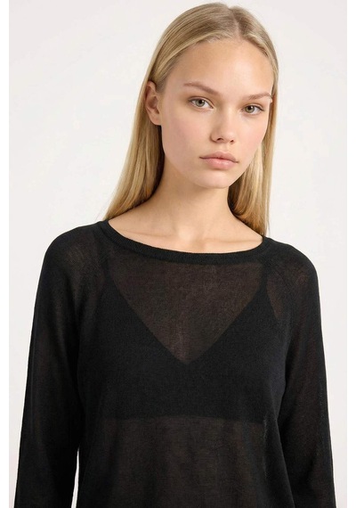 DeFacto Regular Fit Bisiklet Yaka Basic Düz Siyah Triko Kazak D6281AX25SPBK27 Siyah