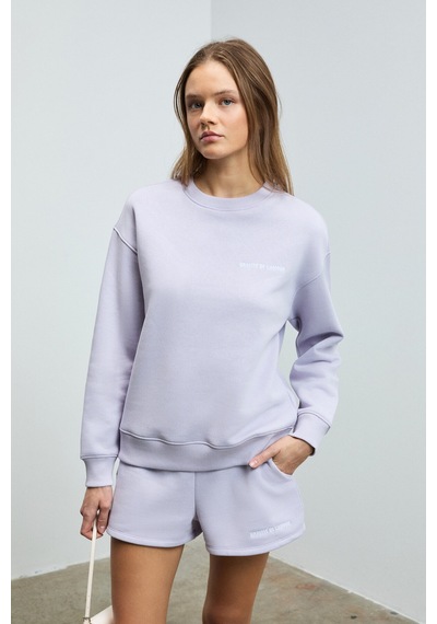 Grımelange Jennıfer Kadın Organik Pamuklu Nakışlı Yuvarlak Yakalı Oversize Lila Sweatshirt
