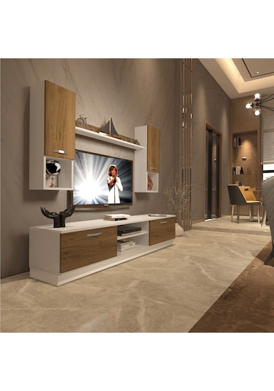Decoraktiv Eko 5dab Mdf Dvd Tv Ünitesi Tv Sehpası - Beyaz Pera Beyaz - Meşe