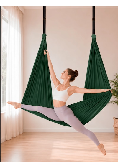 Beylini Yoga Hamağı Fly Salıncağı Yükseklik Ayarlanabilir Antigravity Esnek Askılı Denge Spor Aleti Pilates Fitness Denge Esneme Gerdirme Gelişim Yeşil