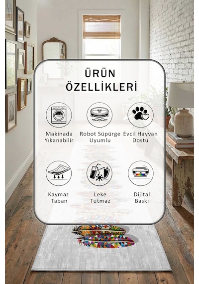 Doruk Salon Mutfak Yatak Odası Yıkanabilir Yolluk Açık Gri