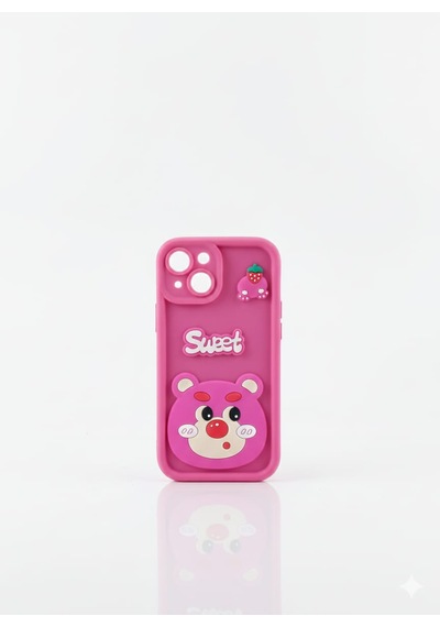 Apple Uyumlu iPhone 15 Karikatür Silikon Kılıf Modeli Pembe