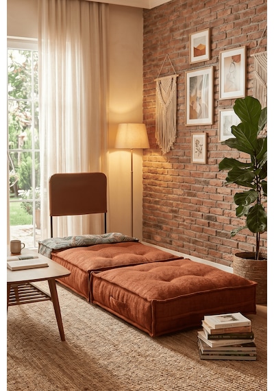 Reyo Pufymax Comfy Plus Koltuk Minder Modüler Yer Koltuğu Sırt Destekli Berjer 75x75x85cm Yıkanabilir Fermuarlı Kiremit