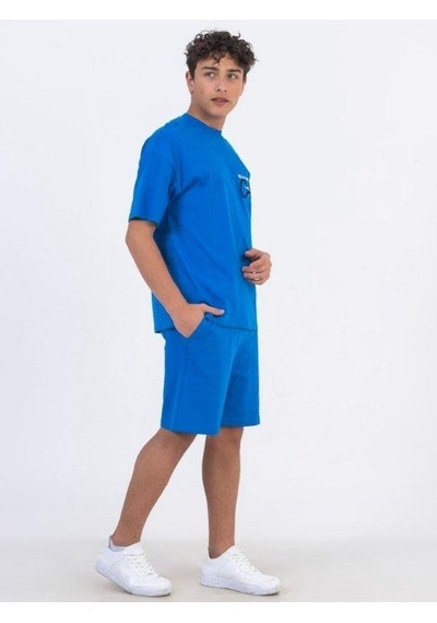 Zekids Erkek Çocuk Pamuklu Oversize Kesim Şort-11871-saks Saks Mavi