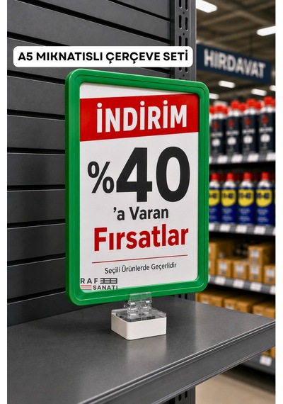 A5 Mıknatıs Tutuculu Fiyatlık Etiketlik Dikey Yatay Ve Bilgilendirme Çerçevesi Yeşil