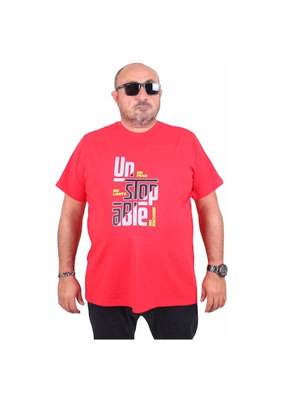 Moc Grande Mocgrande Erkek Büyük Beden Sıfır Yaka Tişört Un Stop Able 25181 Kırmızı Kırmızı