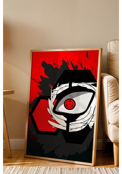 Naruto Sharingan Göz Çerçeveli Tablo - Lüks Minimalist Uchiha Klanı Anime Modern Duvar Dekoru Kayın