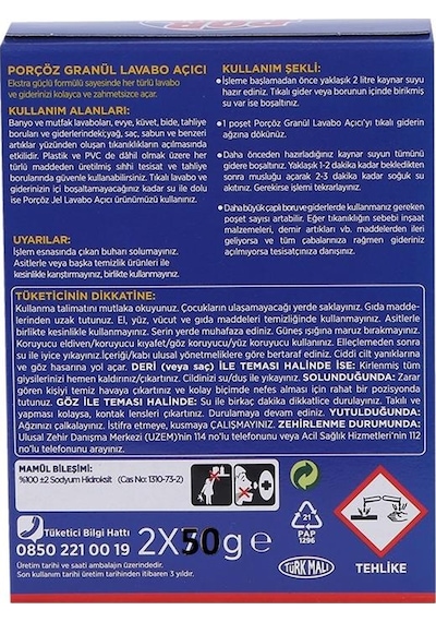 Porçöz Lavabo Açıcı 2 x 50 G