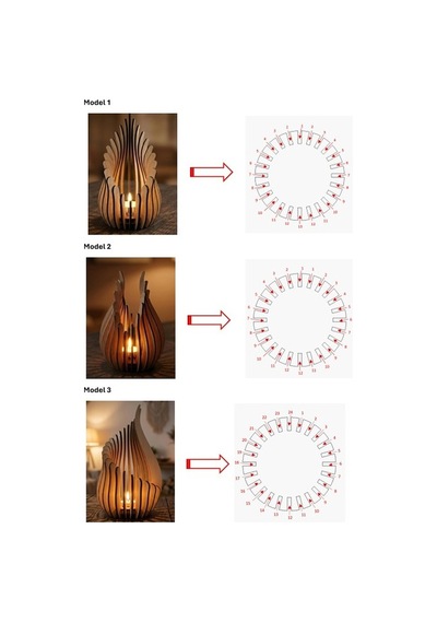 Ateş 3'lü Tealight Mumluk Ahşap Mumluk + Led Pilli Mum Ham Mdf