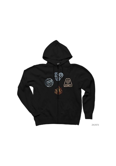 Avatar The Last Air Elements Siyah Fermuarlı Kapşonlu Sweatshirt Siyah