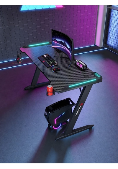 Zeus Rgb Ledli Oyuncu Masası 120x60x74 Siyah