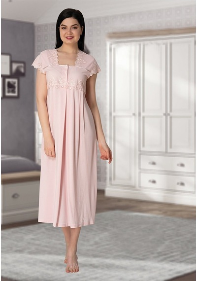 Effortt Pembe Dantelli Büyük Beden Gecelik 5013 Pembe