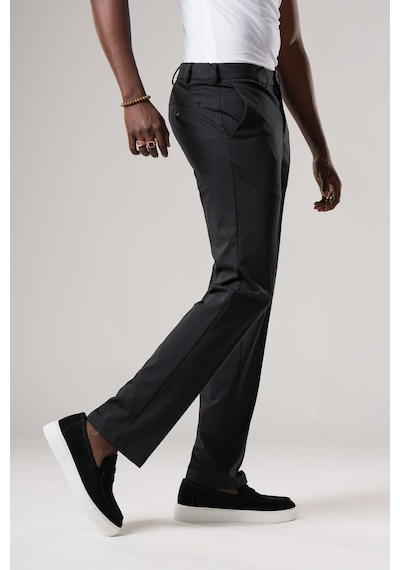 Ecer Slimfit Beli Yarım Lastikli Dokulu Likralı Yazlık Jogger Pantolon Siyah