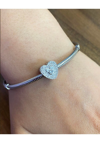 Kadın Kalp Model Mickey Detay Taşlı Gümüş Charm