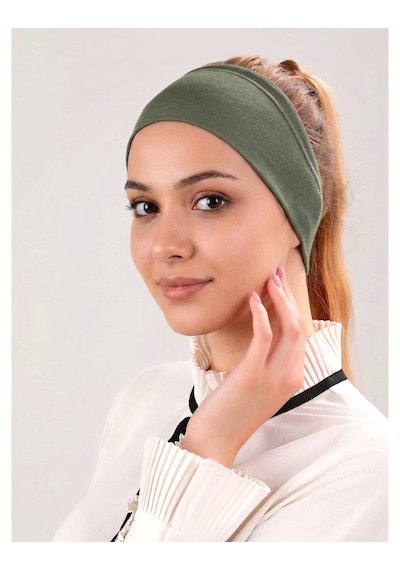 Alivascarf Kaymayan Silikonlu Bandana Bone Siyah - Kadın Tesettür Dikişsiz Kaymaz Geçme - Sportif Saç Bandı Haki