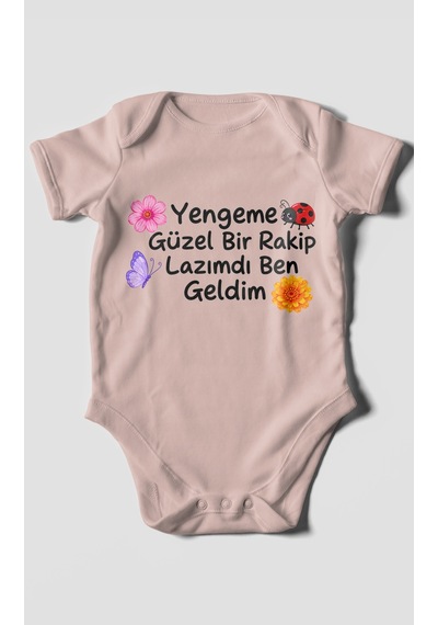 Morivokids Yengeme Güzel Bir Yazılı Kısa Kollu Bebek Body %100 Pamuk Pastel Pembe