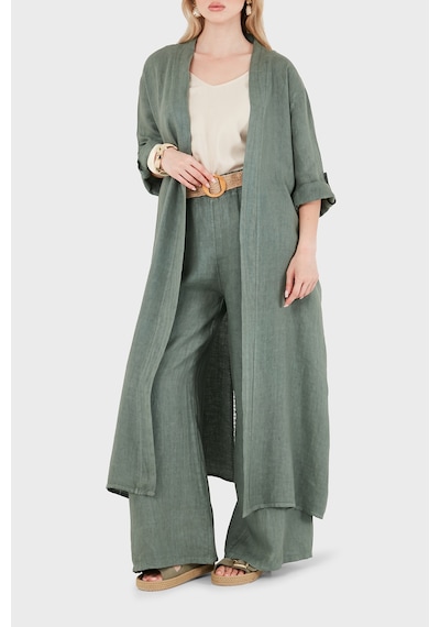 Via Dante% 100 Keten Dantel Ve Brode İşleme Detaylı Kimono Bayan Kimono 7183543 Haki