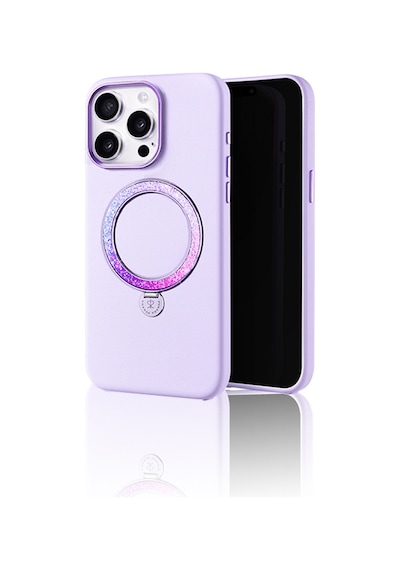 Apple Uyumlu iPhone 16 Pro Max Kılıf Magsafe Şarj Özellikli Standlı Suni Deri Pynana Dancing Circle Serisi Lila