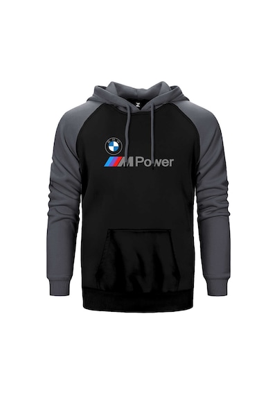 Bmw Logo M Power Yazı Gri Renk Reglan Kol Kapşonlu Sweatshirt Gri