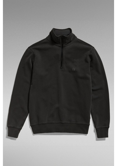 Nature The Brand 1/4 Fermuarlı Dik Yaka Sweatshirt Şardonlu 3 İplik Yaka Üzeri Şerit Detaylı Siyah