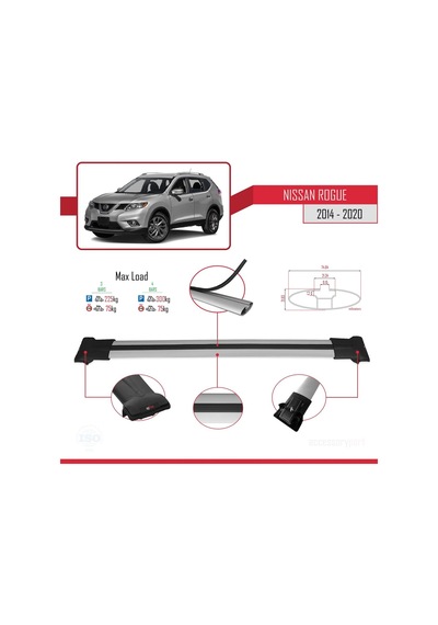 Nissan Rogue 2014-2020 Arası İle Uyumlu Fly Model Ara Atkı Tavan Barı Gri 3 Adet Bar