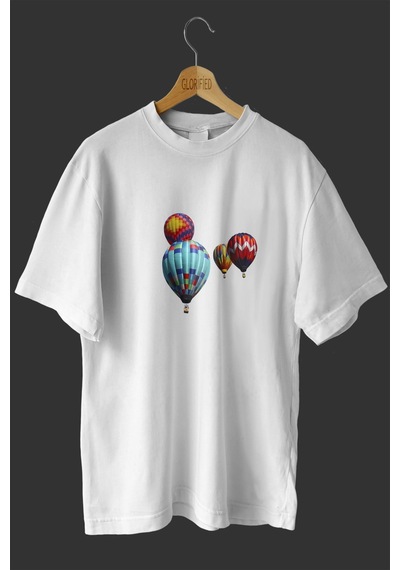 Noıssey -wed Uçan Balonlar Tasarım Baskılı Oversize T-shirt Tişört Beyaz