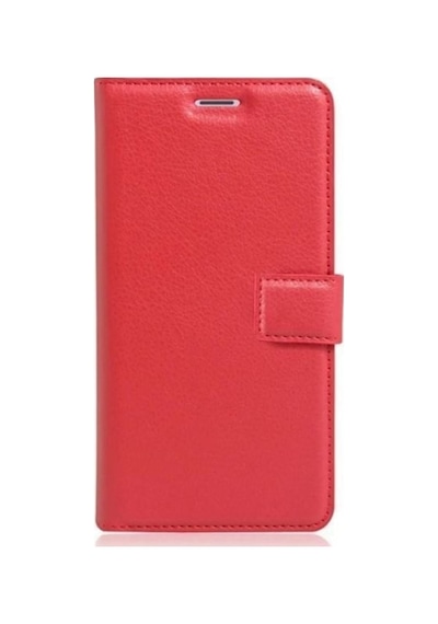 Xiaomi Redmi Note 11e Kılıf Standlı Kartlıklı Cüzdan + Ekran Koruyucu Kırmızı