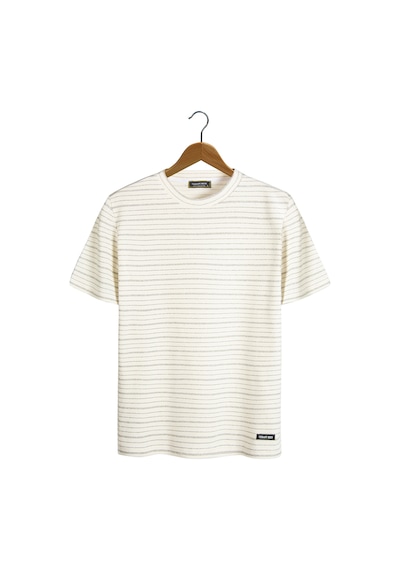 Krem Çizgili Regular Kalıp Bisiklet Yaka Pamuklu T-shirt Krem