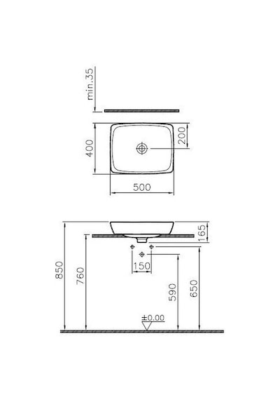 VitrA Metropole Dikdörtgen Çanak Lavabo 50 CM Beyaz 5667B003-0016