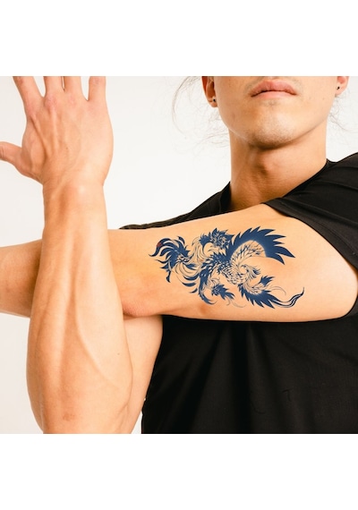 Anka Kuşu Modeli 1 Ay Kalıcı Geçici Dövme - Büyük Boy Gerçekçi Phoenix Tattoo Su Geçirmez Bitkisel Dövme