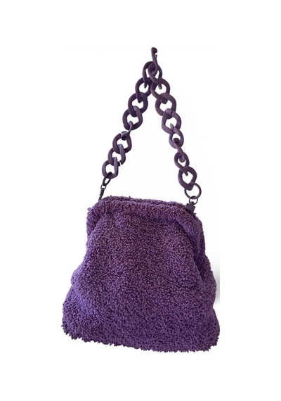 Kumru Studio Lila El Örgüsü Peluş Omuz Çantası Akrilik Zincir Askılı Handmade Tasarım