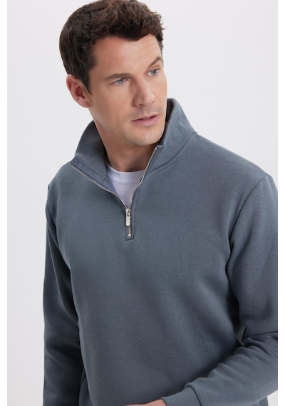Tudors Unisex Relax Fit Rahat Kesim Pamuklu İçi Polarlı Yarım Fermuarlı Gri Dik Yaka Sweatshirt-35172 Gri Tudors Unisex Relax Fit Rahat Kesim Pamuklu İçi Polarlı Yarım Fermuarlı Gri Dik Yaka Sweatshirt-35172 Gri