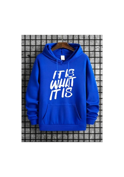 Medinenur It'is What Baskılı Kapüşonlu Sweatshirt Mavi
