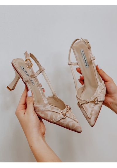 Ervanın Butiği Bej Leopar (Moss) Toka Detay Kadın Stiletto Leopar