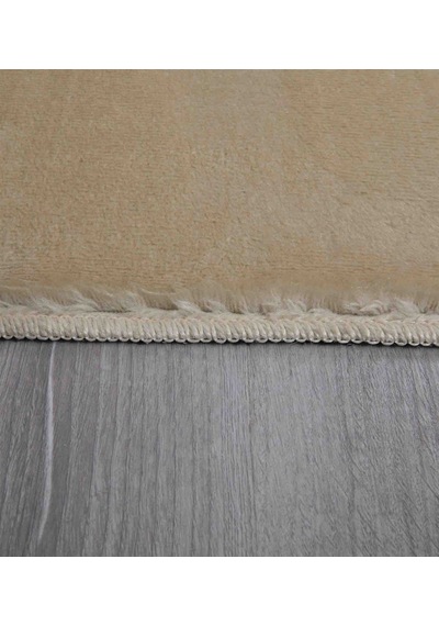 Modern Dekoratif Yuvarlak Puffy Peluş Ponpon Saçaklı Salon Oturma Odası Halısı Bej