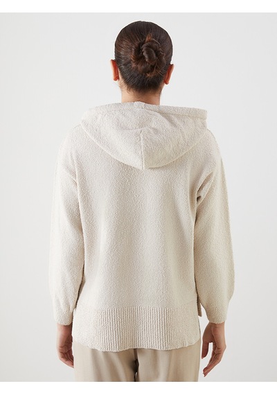 Lcwaıkıkı Classic Bej Kapüşonlu Oversize Kadın Triko Kazak