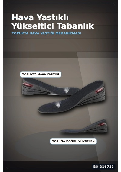 Boy Uzatıcı Ayakkabı Tabanlığı 1.5 - 5 Cm Hava Yastıklı Kadın Erkek Uyumlu 1 Çift Bx-316733 Çok renkli