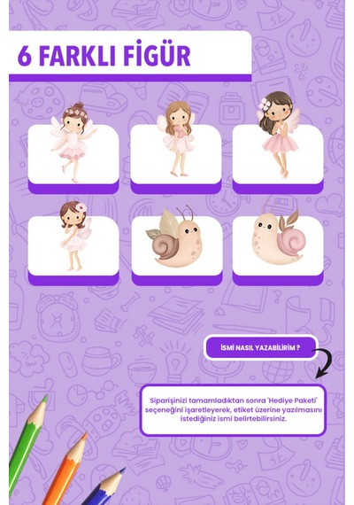 İsim Yazılabilir Güzel Peri Kızları Temalı Okul Etiketi Kalem & Defter İçin 200 Adet Çoklu