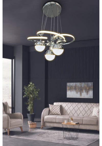 Florya 3 Renk 4 Toplu Led Avize Salon - Oturma Odası Ledli Avize Çiçek Krom